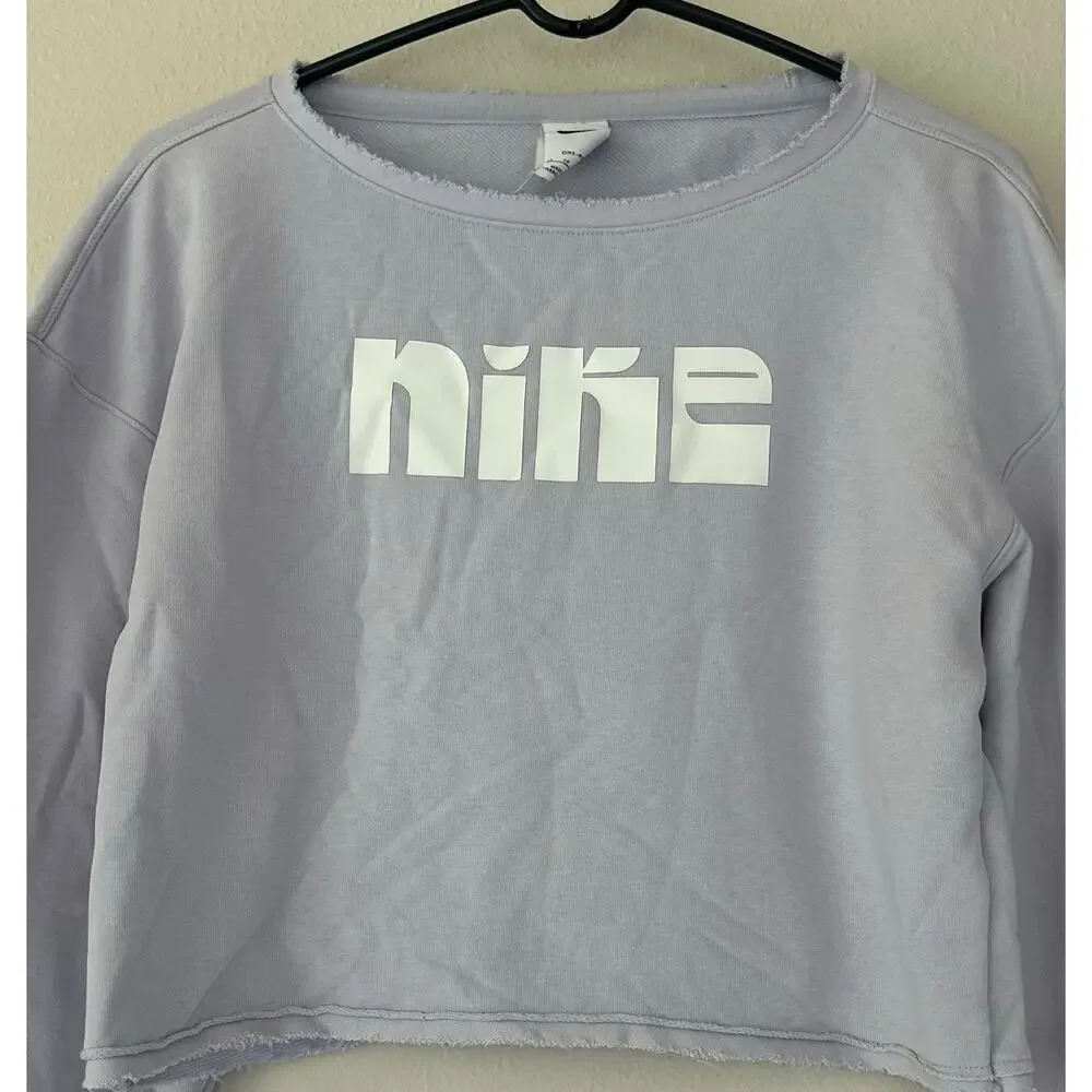 Nike Dri-FIT Raw Hem Cropped Sweatshirt Lavender purple Athletic Lounge XS